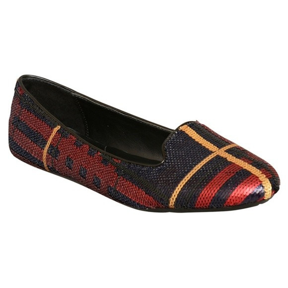 Coach Women’s 7B Red Gold Sequin Plaid Tartan Deborah Ballet Flats Loafer - Picture 1 of 5